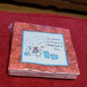 On Dasher, on Discover, on Master Card, on Visa. Beverage Napkins